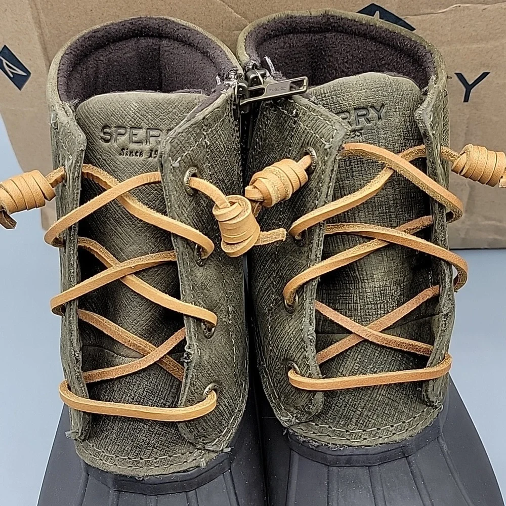 Sperry Saltwater Brown & Olive Duck Boots size 7 - Picture 5 of 11